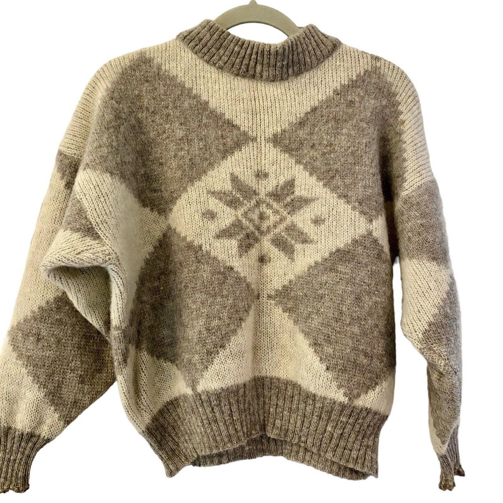 Hilda LTD Icelandic sweater Knit size M Beige/Gray 100% Pure Wool pullover